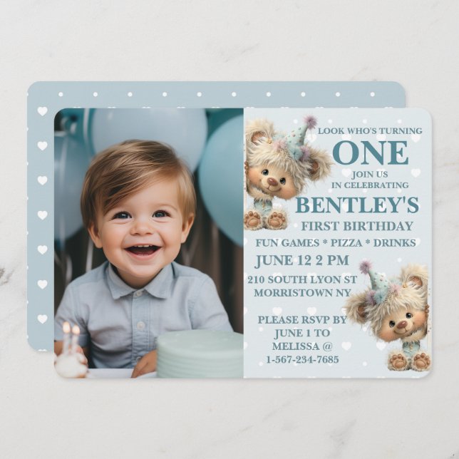 Convite Blue Balloon Hedgehog Celebration (Frente/Verso)