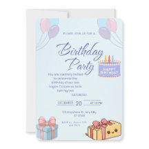 Blue Balloons and Gifts Birthday Invitation - Cust