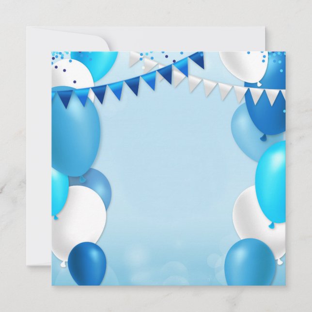 Convite Blue balloons and party flags (Frente)