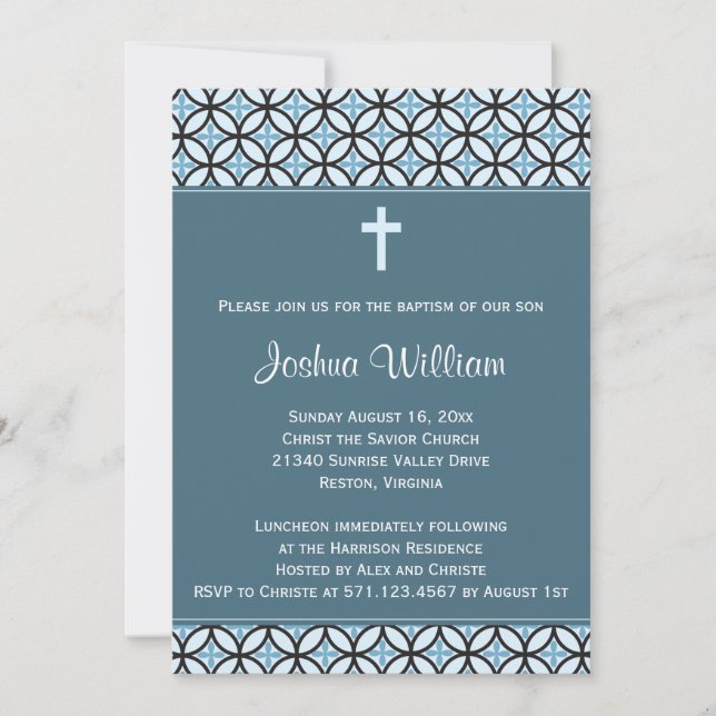 Convite Blue Baptism/Christening Invite (sem foto) (Frente)