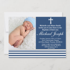 Convite Blue Baptism Religião White Boy Batize Cross