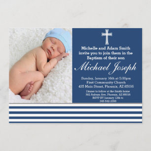 Convite Blue Baptism Religião White Boy Batize Cross