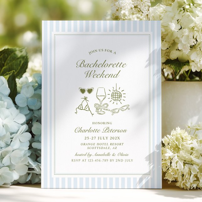 Convite Blue Beach Bachelorette Weekend Itinerary (Criador carregado)