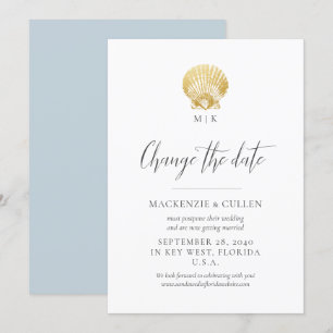 Convite Blue Beach Monograma Wedding muda a data