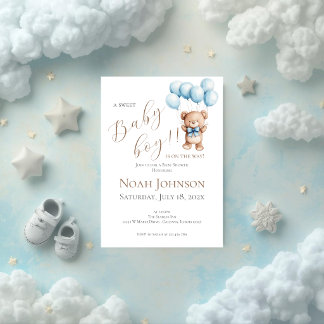 Convite Blue Bear Baby Shower Boy invitation
