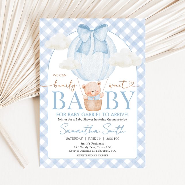 Convite Blue Bear Bearly Wait Baby Shower (Bear Baby Shower Invitation)
