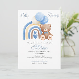 Convite Blue Bear Spanish Baby Shower Boy invitation