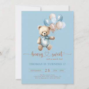 Convite Blue Beary Sweet Boy primeiro aniversario Teddy Be