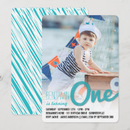 Convite Blue Big Sketch One Baby Boy Primeira Festa de ani