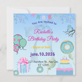 Convite Blue  Birthday Invitation