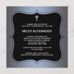 Convite Blue Black Cross Boys Primeira Comunhão