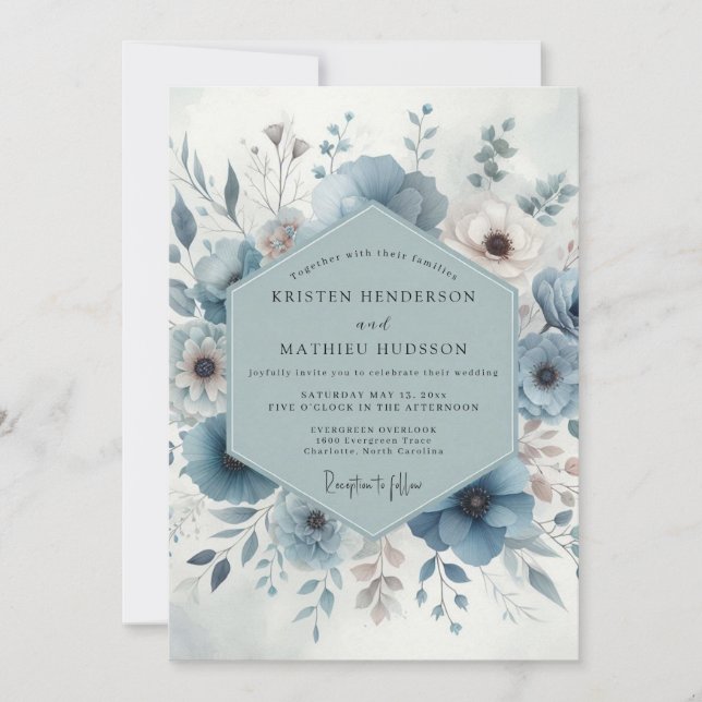 Convite Blue Bloom Wedding (Frente)