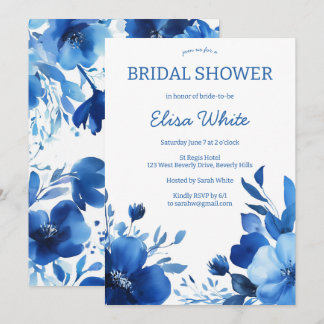 Convite Blue Blooms Watercolor Chá de panela PERSONALIZADO