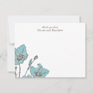 Convite Blue Blossoms Flat Obrigado Notas