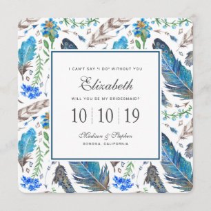 Convite Blue Boho Aztec Watercolor - Bridesmaid