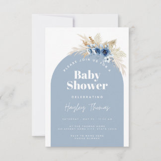 Convite Blue Boho Baby Shower Invitation