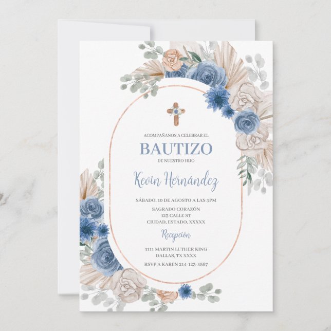 Convite Blue Boho Baptism (Frente)