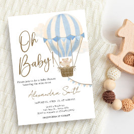 Convite Blue Boho Bear Baby Shower