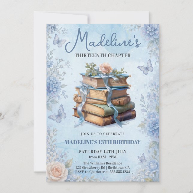 Convite Blue Book Girl Birthday Invitation (Frente)