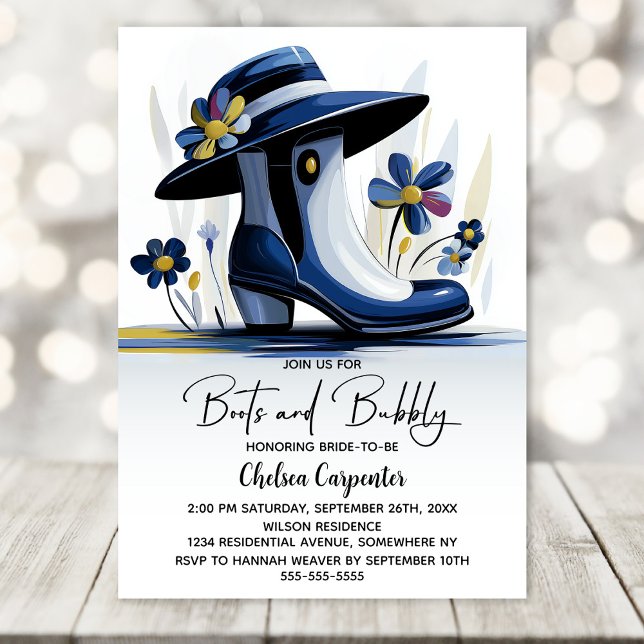 Convite Blue Boots and Bubbly Bridal Shower (Criador carregado)