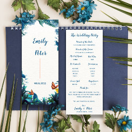 Convite Blue Botanical Butterfly Wedding Program Card
