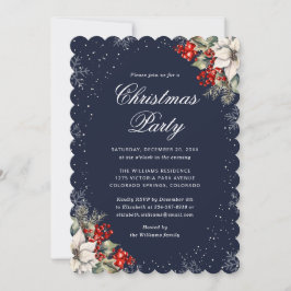 Convite Blue Botanical Snowflake Elegant Christmas Party