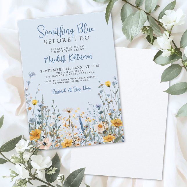 Convite Blue Botanical Wildflower Bridal Shower (Blue Botanical Wildflower Bridal Shower Invitation)