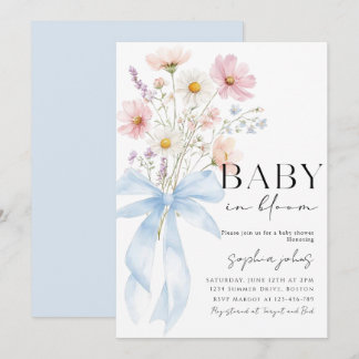 Convite Blue Bow Baby in Bloom Boy Baby Shower Invitation
