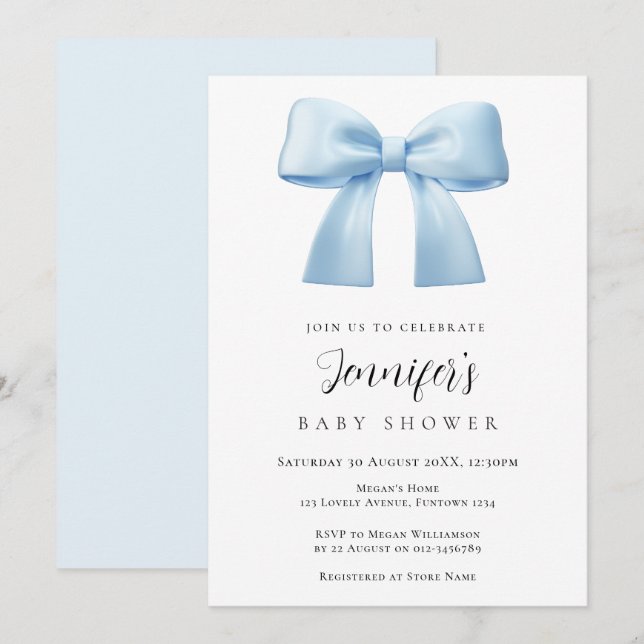 Convite Blue Bow Baby Shower invitation (Frente/Verso)