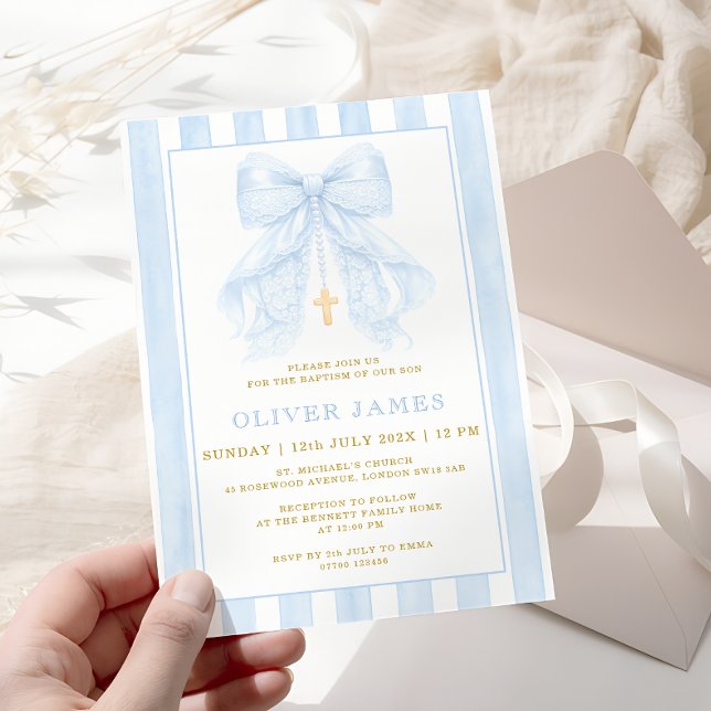 Convite Blue Bow Baptism Invitation (Criador carregado)
