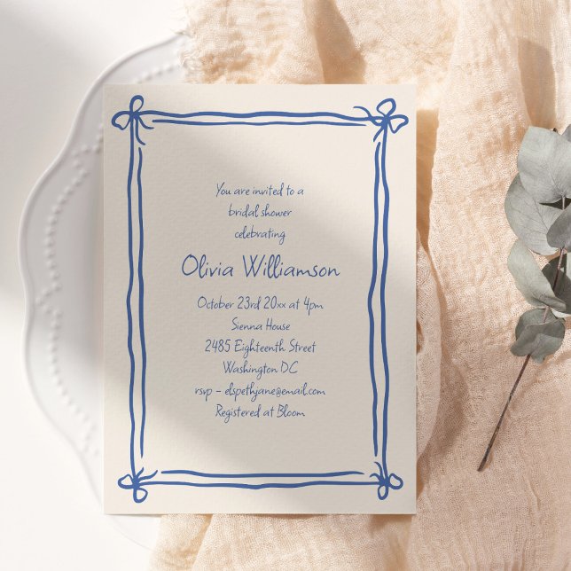 Convite Blue Bow Border Bridal Shower Cornflower (Criador carregado)