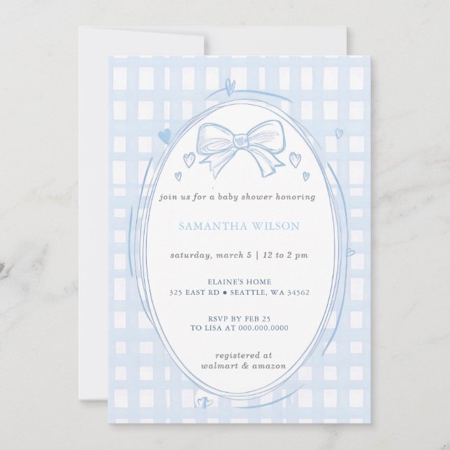 Convite Blue Bow Boy Baby Shower (Frente)