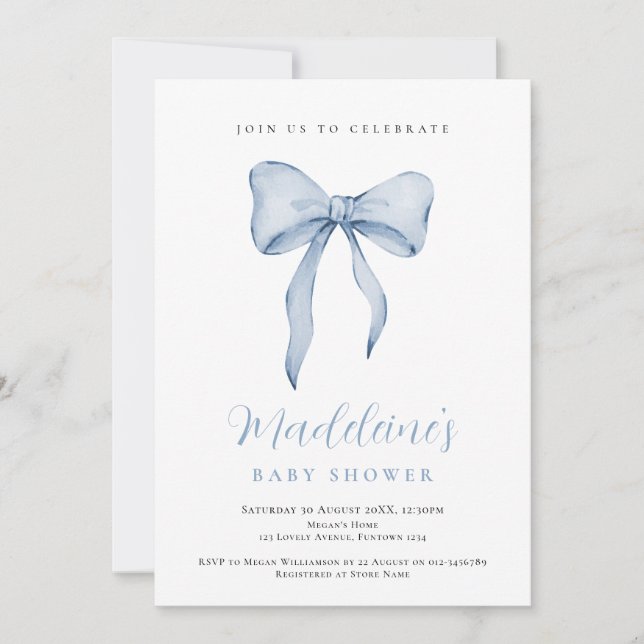 Convite Blue Bow Boy Baby Shower invitation (Frente)