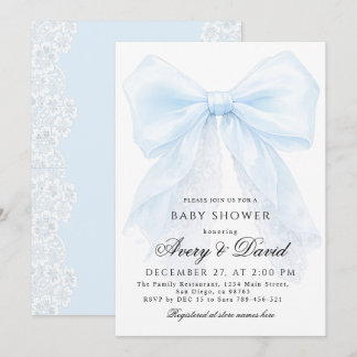 Convite Blue Bow boy Modern Baby Shower 