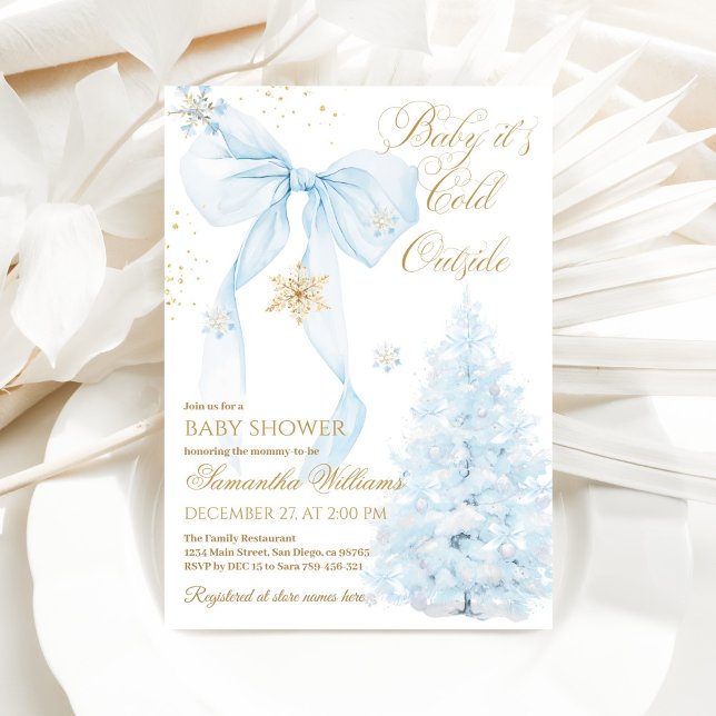 Convite Blue Bow Cold Outside Boy Baby Shower (Criador carregado)