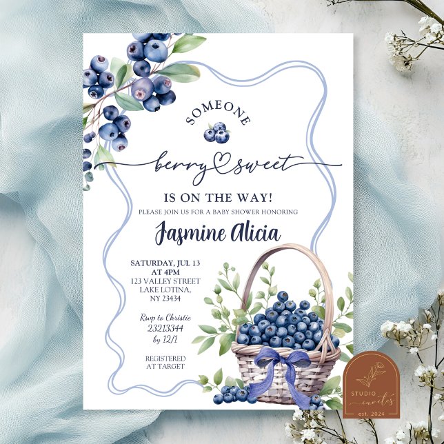 Convite Blue Bow Coquette Blueberry Baby Shower (Criador carregado)