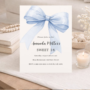 Convite Blue bow cream elegante Sweet 16