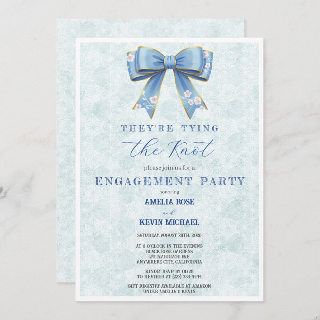 Convite Blue Bow Engagement Invitation – Japanese Style (Frente/Verso)