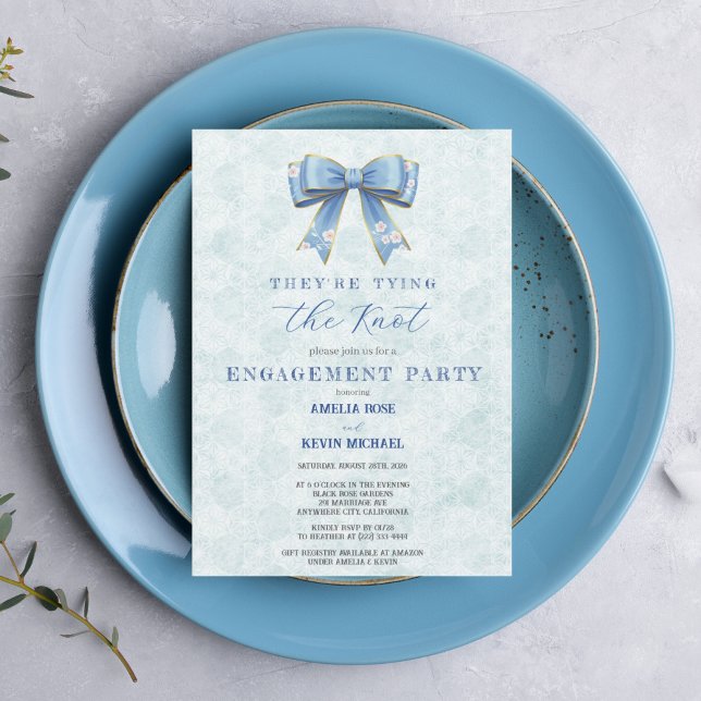 Convite Blue Bow Engagement Invitation – Japanese Style (Criador carregado)