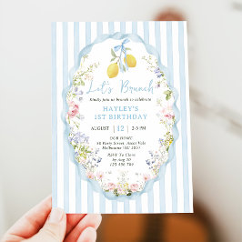 Convite Blue bow lemon birthday Invitation