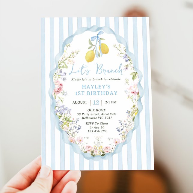 Convite Blue bow lemon birthday Invitation (Criador carregado)