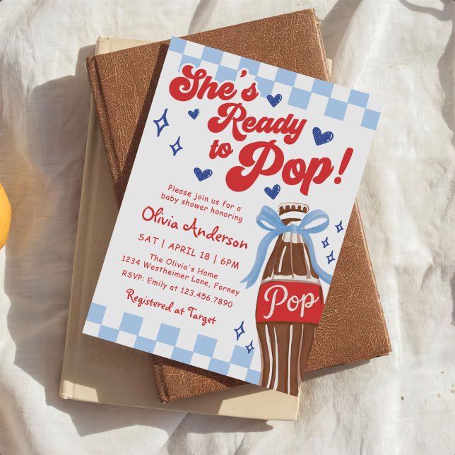 Convite Blue Bow She's Ready to Pop Baby Shower (Criador carregado)