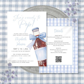 Convite Blue Bow Soda Bottle Baby Shower All In One