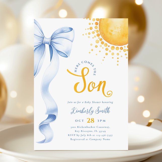 Convite Blue Bow Sun Baby Shower Invitation (Criador carregado)