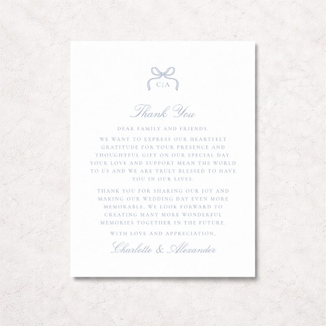 Convite Blue Bow Wedding Thank You Card (Criador carregado)