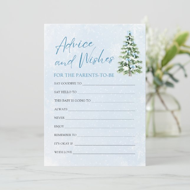 Convite Blue Bows Christmas Baby Shower Advice and Wishes  (Em pé/Frente)