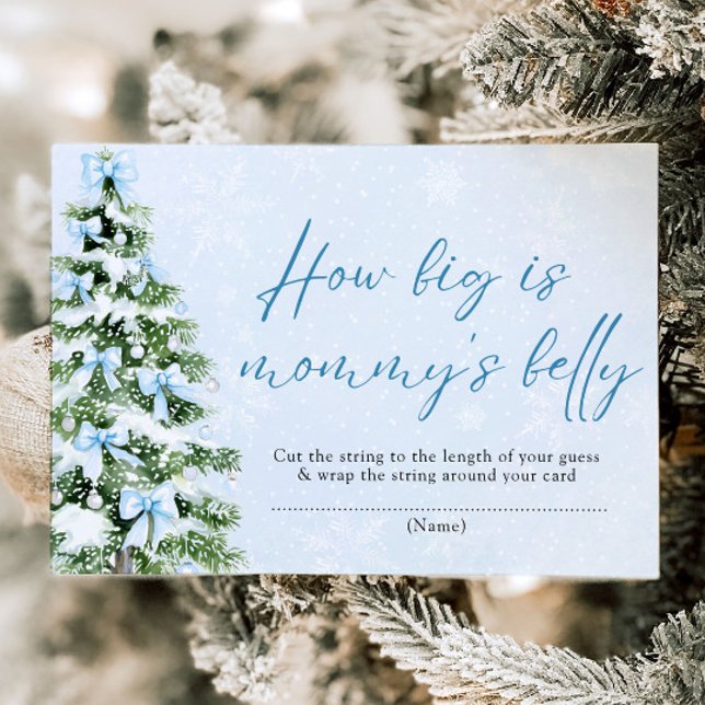 Convite Blue Bows Christmas How Big is Mommy's Belly Game (Blue Bows Christmas How Big is Mommy's Belly Game)