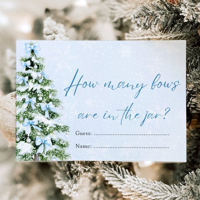 Convite Blue Bows Christmas How Many Bows Baby Shower Game (Blue Bows Christmas How Many Bows Baby Shower Game)