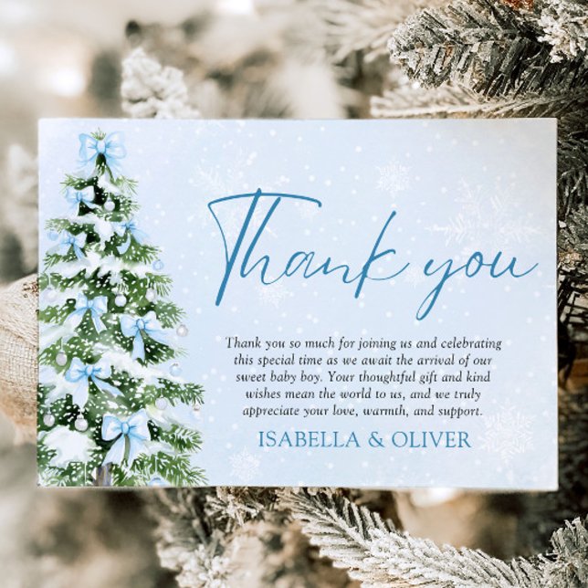 Convite Blue Bows Christmas Tree Winter Thank you card (Blue Bows Christmas Tree Winter Thank you card)
