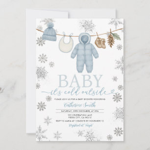 Convite Blue Boy Baby Está Frio Fora do Chá de fraldas